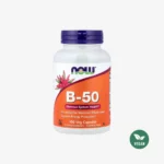 NOW B kompleks 50 kapsule vsebuje vseh 8 vitaminov B ter holin in inozitol.