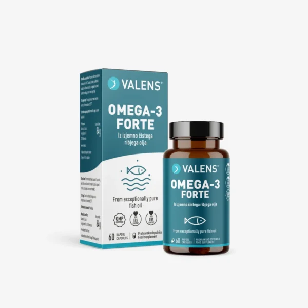 Valens Omega-3 Forte, visoka koncentracija EPK/DHK (700 mg) in IFOS certifikat za popolno čistost.