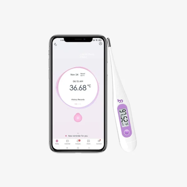 Digitalni bazalni termometer VincaLite omogoča merjenje bazalne telesne temperature vsak dan v tvojem ciklu, kar pomaga pri določanju in napovedi ovulacije.