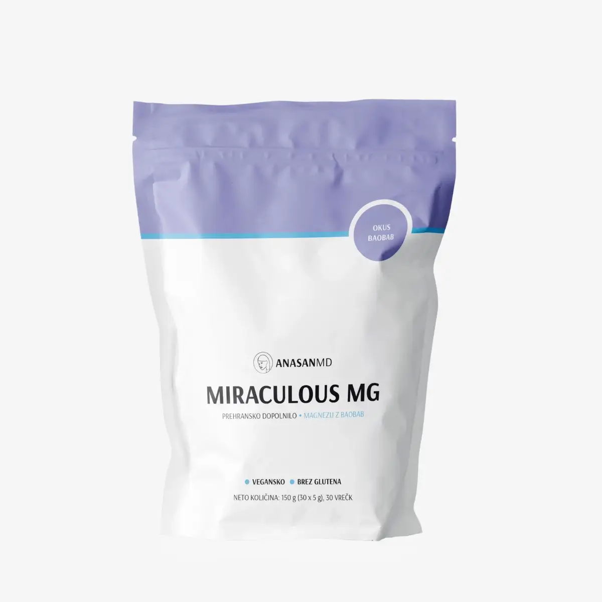 Anasan MD magnezij Miraculous MG z dodanimi plodovi baobaba vsebuje 6 virov magnezija, prispeva k zmanjševanju utrujenosti in delovanju živčnega sistema.