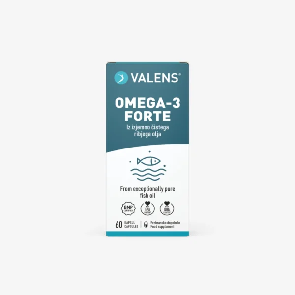 Valens Omega-3 Forte, visoka koncentracija EPK/DHK (700 mg) in IFOS certifikat za popolno čistost.