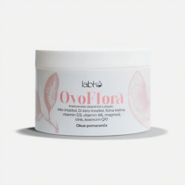 OvoFlora inozitol z vitaminom B6 za hormonsko aktivnost ter cinkom za žensko plodnost. Celostna formula brez umetnih dodatkov, z vitamini in minerali.