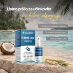 Valens D3000+K2 je prehransko dopolnilo v obliki ustnega pršila z visoko koncentracijo vitamina D3 iz naravnega vira, obogaten z vitaminom K2.