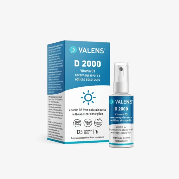 Vitamin D3 2000 v pršilu za imunski sistem in kosti, enostavno doziranje brez tablet.
